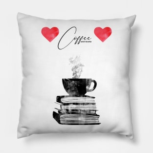 Cup of coffee and books Pillow