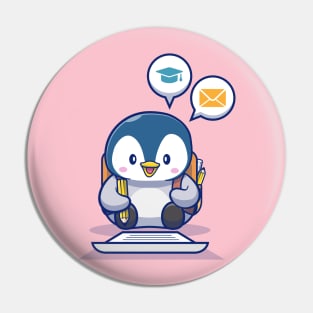 Cute Penguin Write On Paper With Pencil Pin