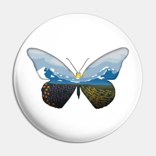 Minimalistic Paper Craft Digital Art - Mountain landscape Butterfly Pin