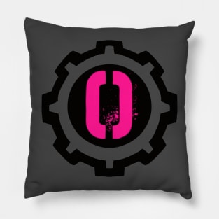 Pink Letter O in a Black Industrial Cog Pillow