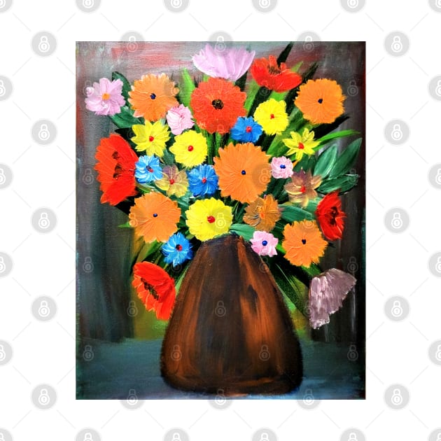 Some lovely bright mixed flowers in a metallic bronze by kkartwork