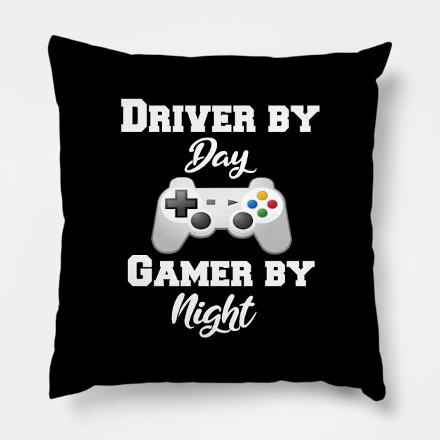 Driver By Day Gamer By Night Pillow by Emma-shopping