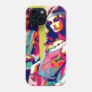 Vintage Hippie fashion girl model colors psychedelic dress Phone Case