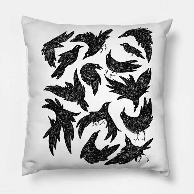 Crow Flock Pillow by exeivier