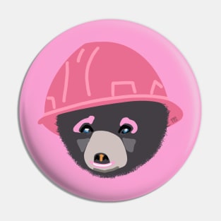 Funny Bear Cub in a Pink Hard Hat Girl Apprentice Construction Humor Pin