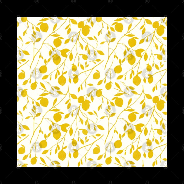 Yellow Lemons White Pattern Botanical Fresh Cute by Trippycollage