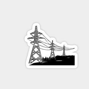 Electricity Pylons Linocut Silhouette on Mustard Yellow Magnet