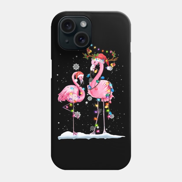 Christmas Flamingo Santa Hat Xmas Lights Flamingo Loves Shirt Phone Case by Rozel Clothing