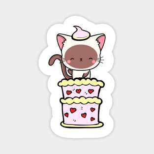 Funny white cat jumping out of a cake Magnet