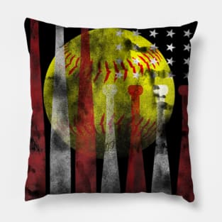 American Flag Softball Gift Pillow