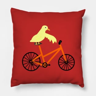 Duck On A Orange Bicycle Pillow