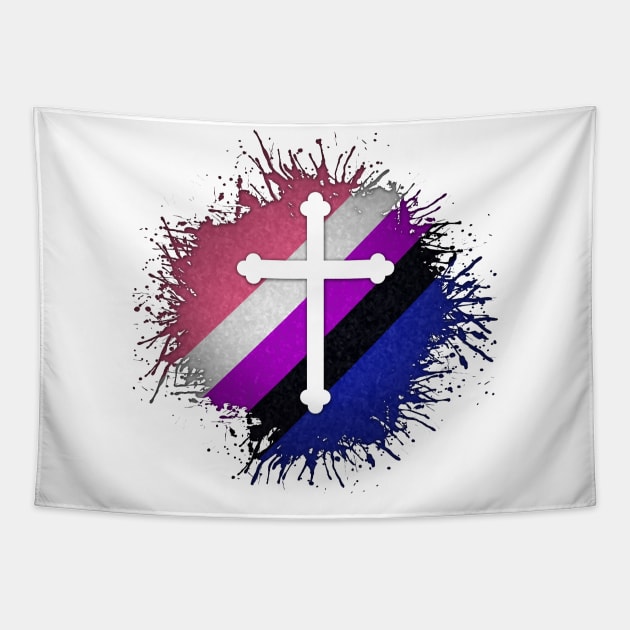 Paint Splatter Gender Fluid Pride Flag Cross Symbol Tapestry by LiveLoudGraphics