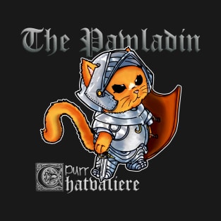 Fantasy cat in full armor and sword + shield : The Pawladin Kitty T-Shirt