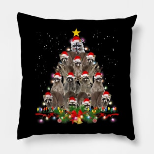 Raccoon Christmas Tree Lights Pajama Racoon Lover Xmas Pillow