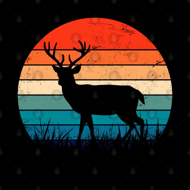 Deer Silhouette Retro Sunset Art by ShopBuzz