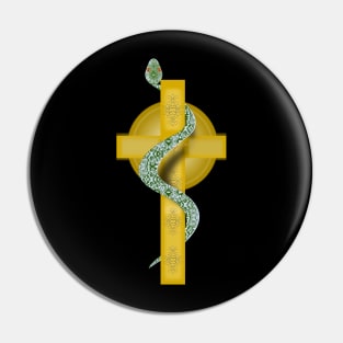 Green- Alchemical Crucified Serpent on Cross Pin