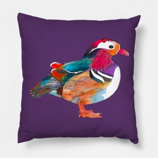 Mandarin duck in vibrant watercolor Pillow