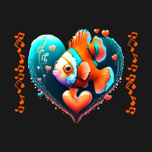 Clownfish heart and music T-Shirt