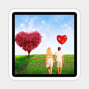 Valentine Wall Art - Walking hand in hand - Unique Valentine Fantasy Planet Landsape - Photo print, canvas, artboard print, Canvas Print and T shirt Magnet