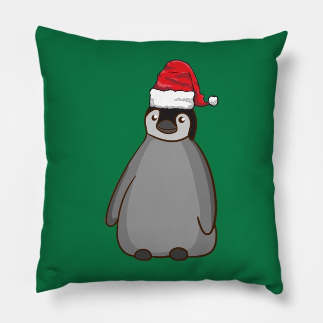 Santa Hat-Wearing Penguin Funny Christmas Holiday Pillow by Contentarama