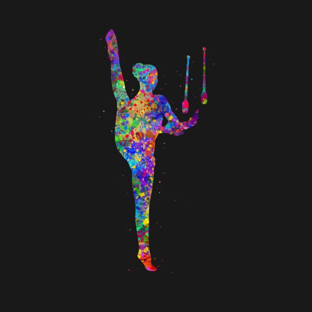Rhythmic gymnastics juggling watercolor art by Yahya Art