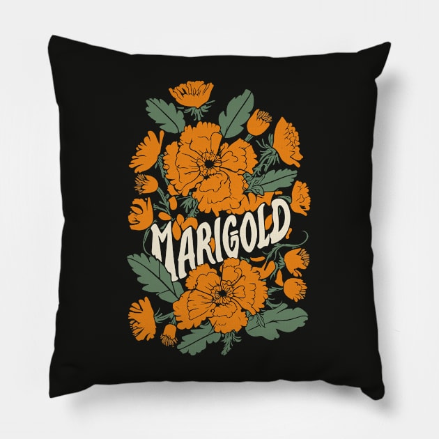 Marigold Retro Flower Design Pillow by craftydesigns