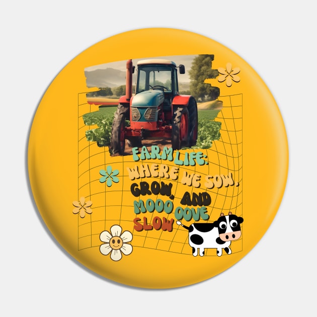 Country Life with Vintage Land Tractor Pin by RetroColors