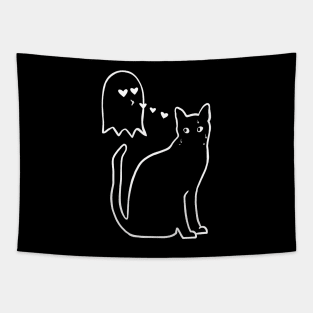 Ghost In Love With Cat | Halloween Tapestry