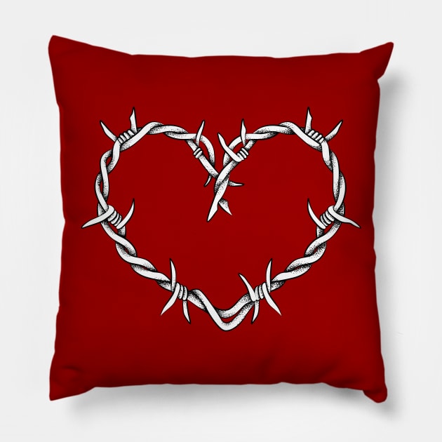 Heart shape of barbed wire Pillow by ativka