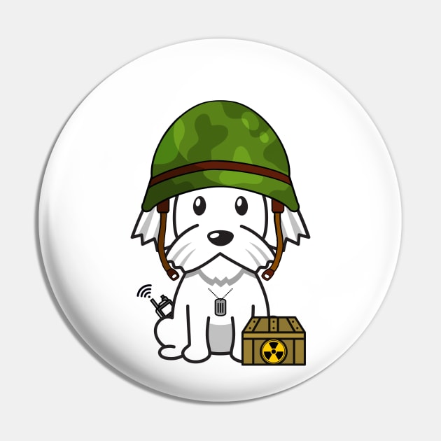 Funny white dog is a soldier Pin by Pet Station