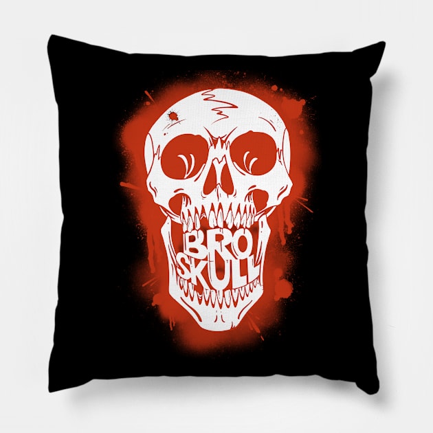 Broskull Logo V.1 White on Red Full size logo Pillow by CastleBroskull