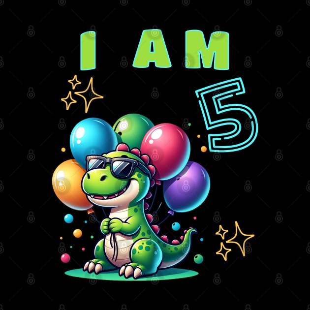 Funny Dino I am 5 years old 5th Birthday by JoeStylistics