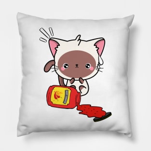 Funny White Cat Spilled Hot Sauce Pillow