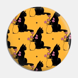 Playful Black Cat Pattern in yellow Pin