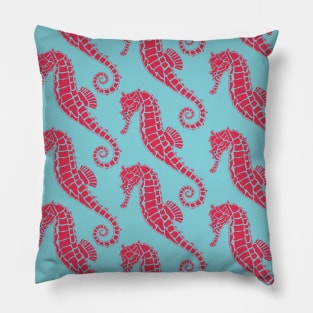 Vivid Pink and Blue Seahorse Pattern Pillow