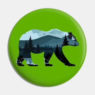 Bear In Mountain Forest Lake Retro Vintage Outdoor Nature Adventure Pin