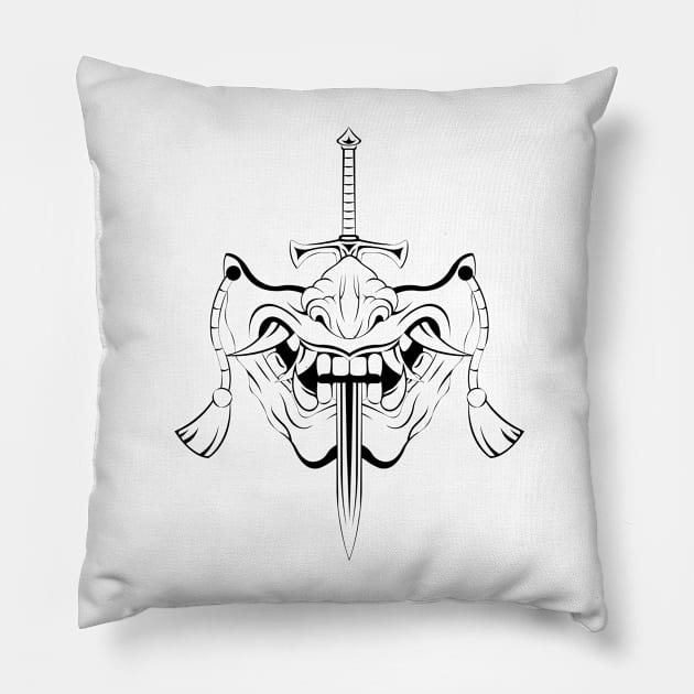 Skull Mask With A Sword Through The Mouth Pillow by Fxs.std