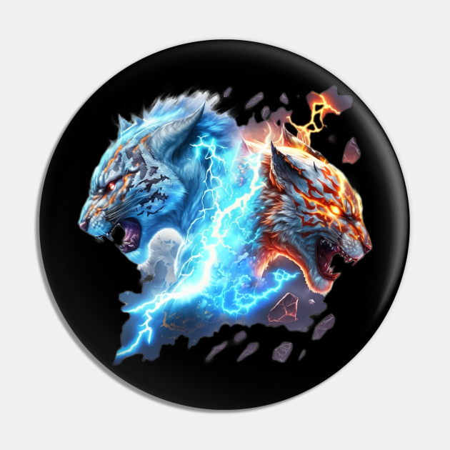 Elemental lightning tigers fire and ice battle - Lightning Tiger - Pin |  TeePublic