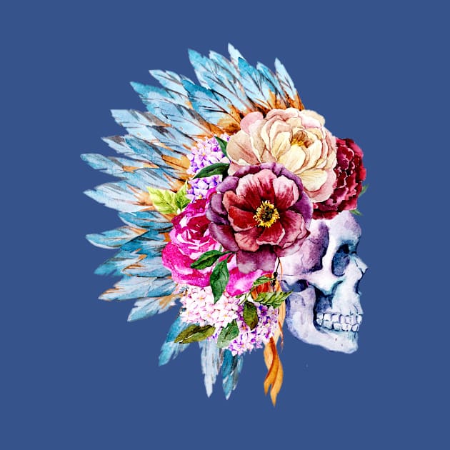 Image: Watercolor, Skull and flower headdress by itemful