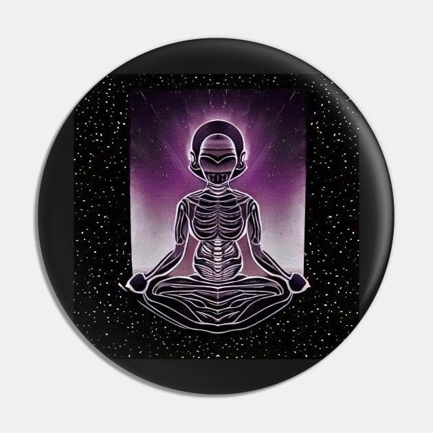 Psychic Skeletal Female Alien Robot Meditating Universal Eighties Pin by SubtleSplit