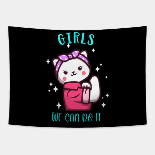 Cute Cat Girlie Girls We Can Do it Power Tapestry