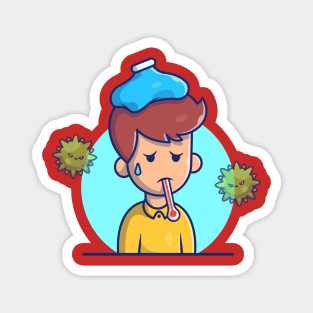 Boy with Fever And Flu Cartoon (3) Magnet
