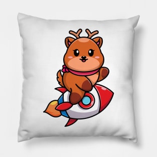 Cute deer riding rocket cartoon Pillow