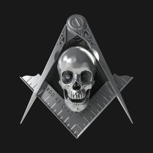 Silver Skull Square & Compass Masonic Freemason T-Shirt