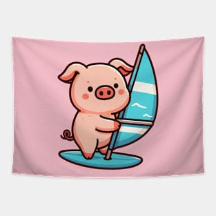 Cute pig Windsurfing Tapestry