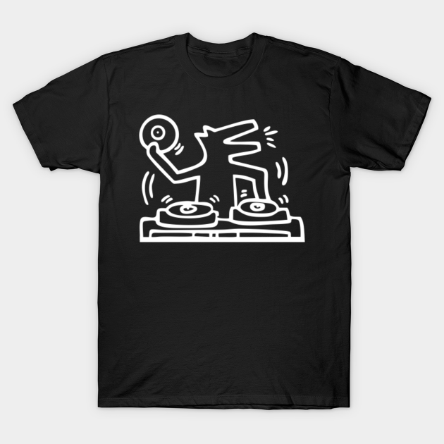 Keith lovers haring - outline dj dog white - Keith Lovers Haring Outline Dj Dog Whit - T-Shirt
