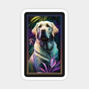 Labrador Retriever Dog Vibrant Tropical Flower Tall Digital Oil Painting Portrait 3 Magnet