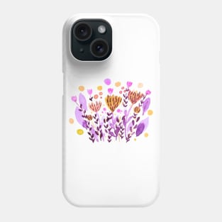 Watercolor whimsical flowers - orange and purple Phone Case