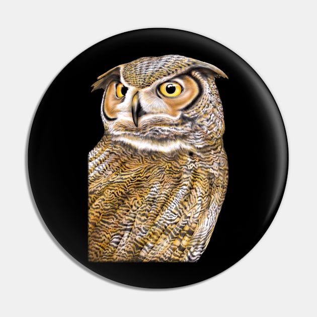 Great Horned Owl Pin by Tim Jeffs Art