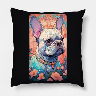 Nouveau Art Blue French Bulldog Pillow